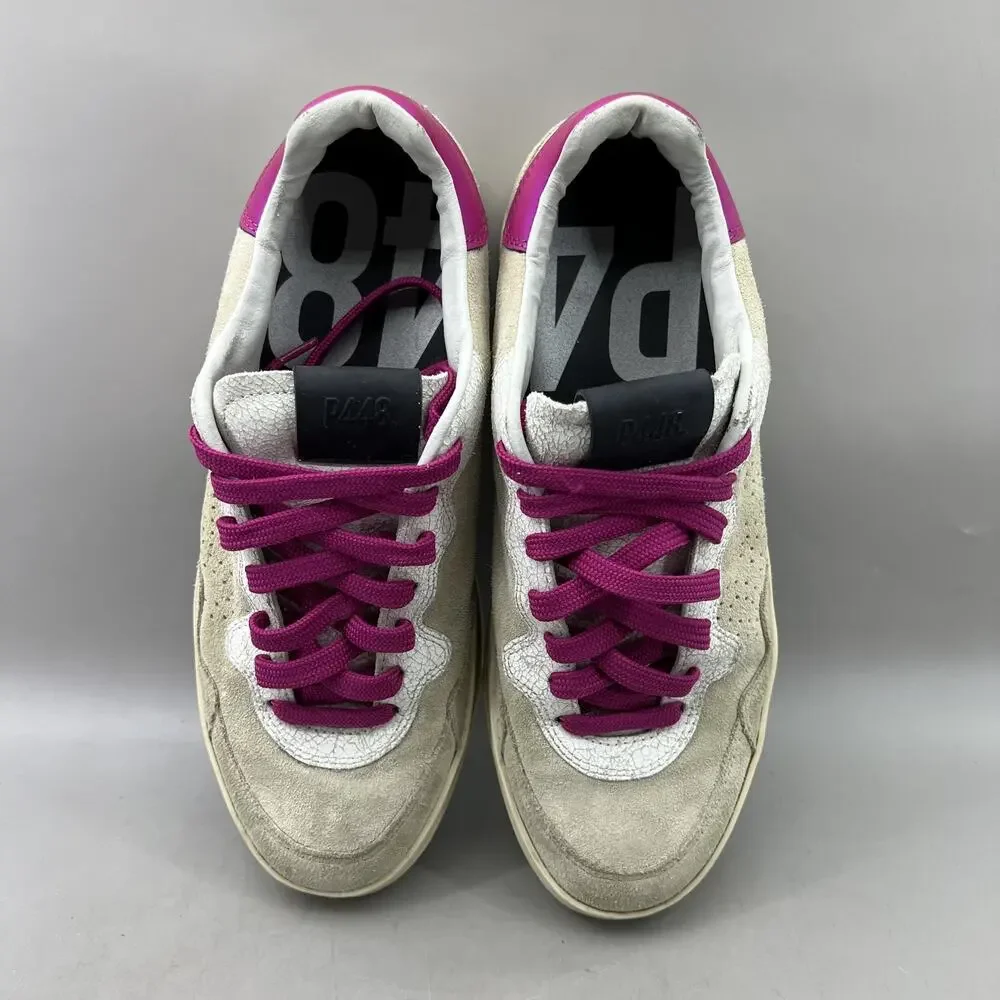 P448 Bali Suede Low Top Casual Shoes Women Size 7.5 Beige Pink Comfort Sneakers